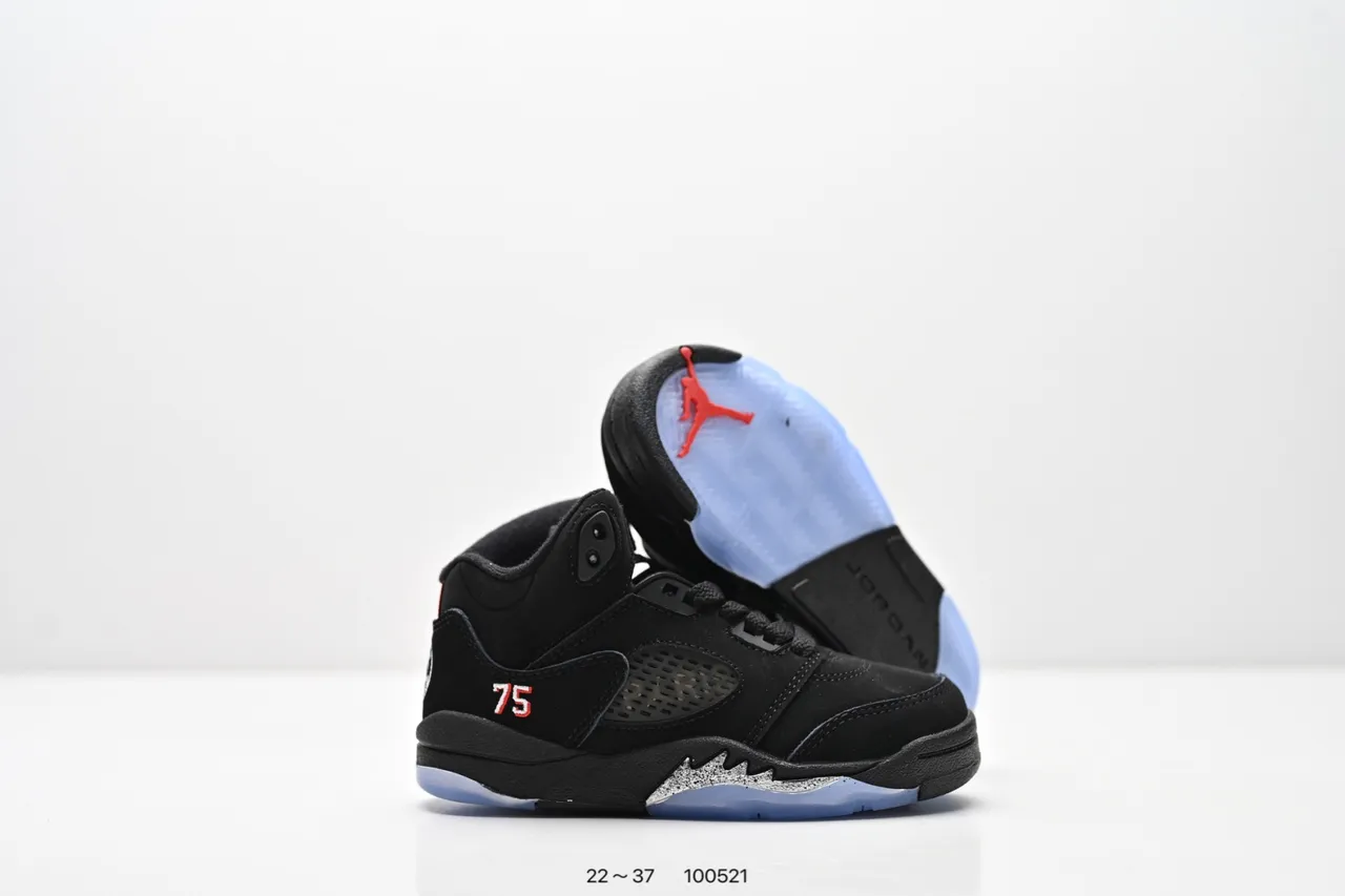 Air Jordan 5 Black Red '75' Kids Basketball Shoes