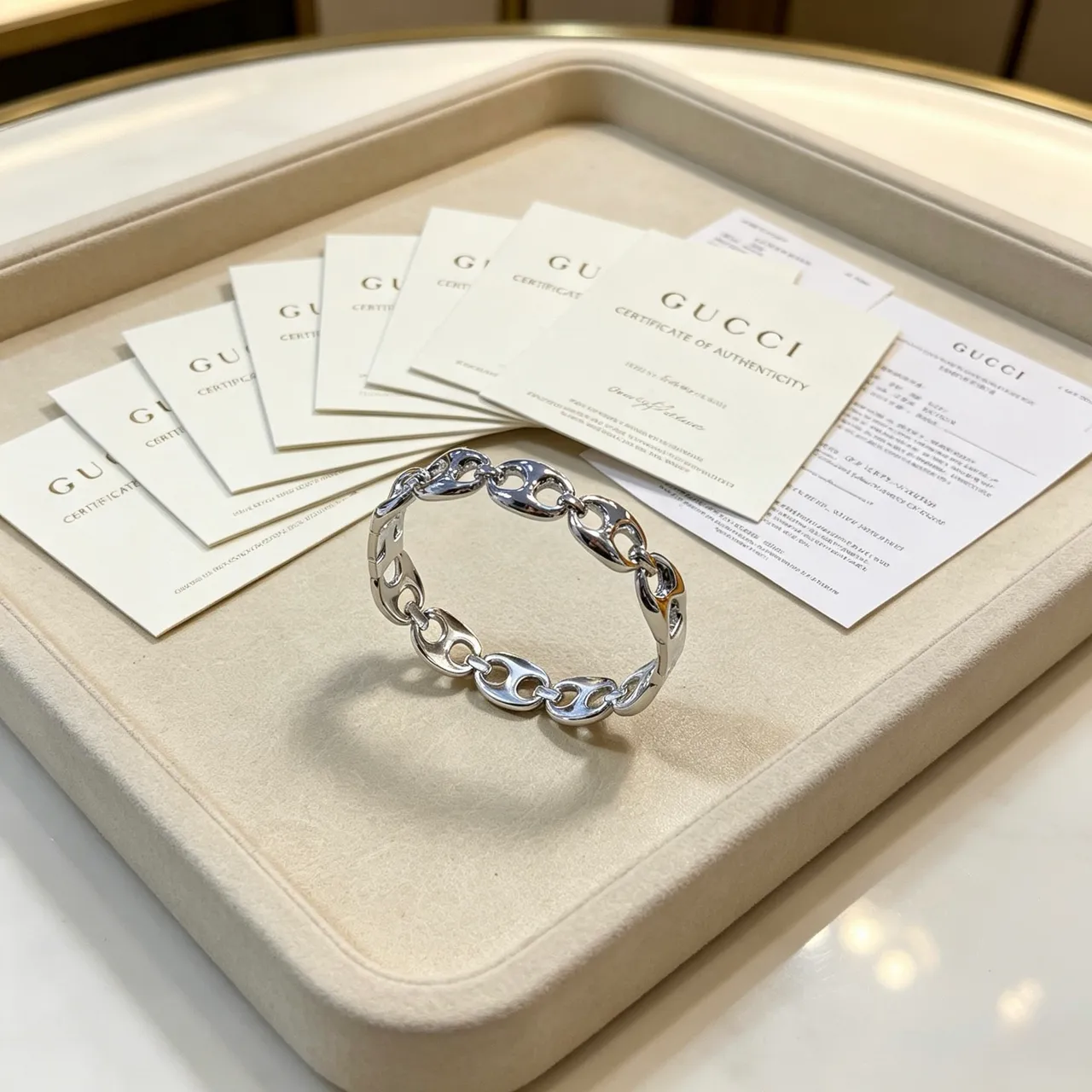 Gucci Horsebit 1955 Silver Chunky Oval-Link Polished Bracelet
