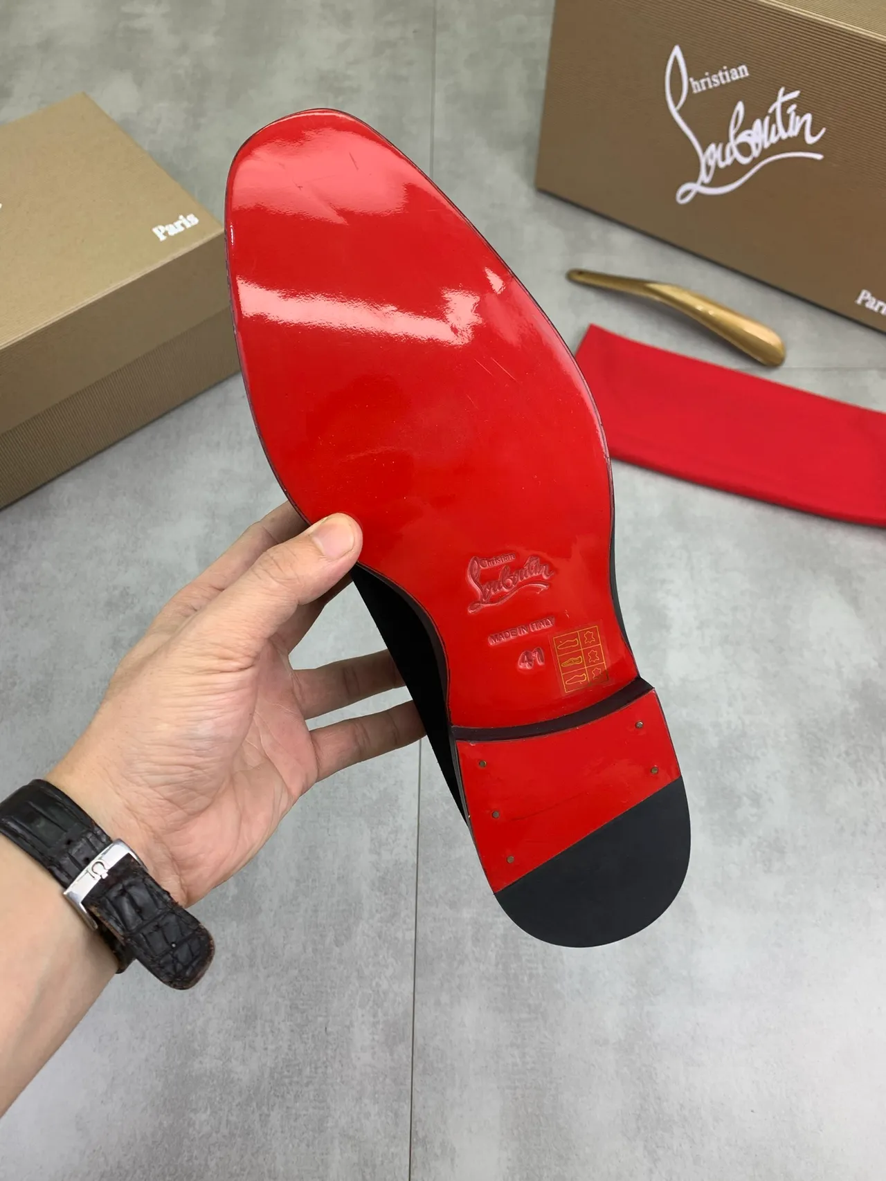 Christian Louboutin Black Red Suede Upper Interior Oxford Shoes