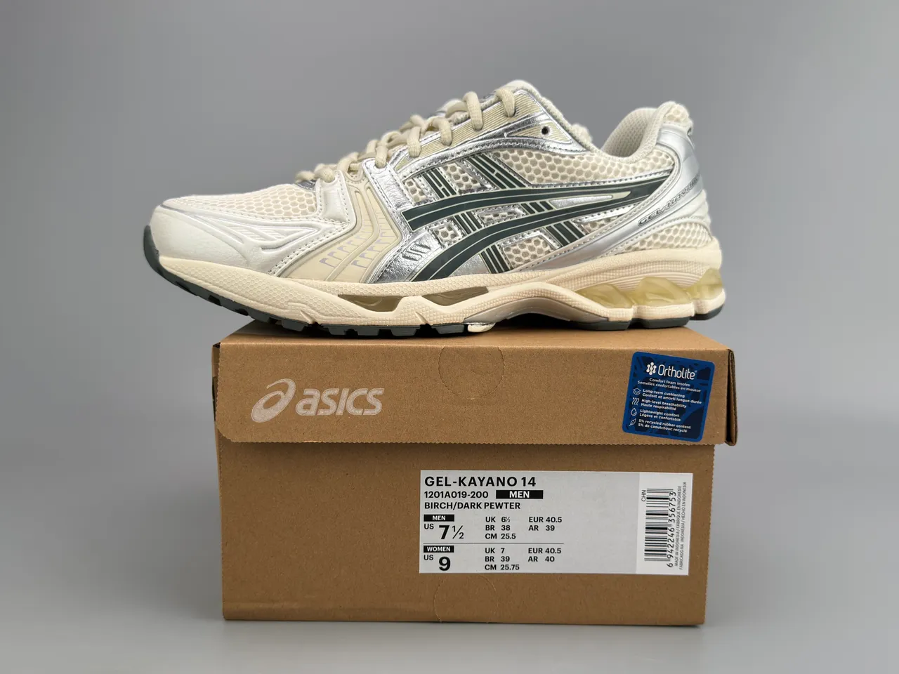 ASICS Gel-Kayano Beige Silver Mesh And Synthetic Overlay Upper Metallic Accents Running Shoes