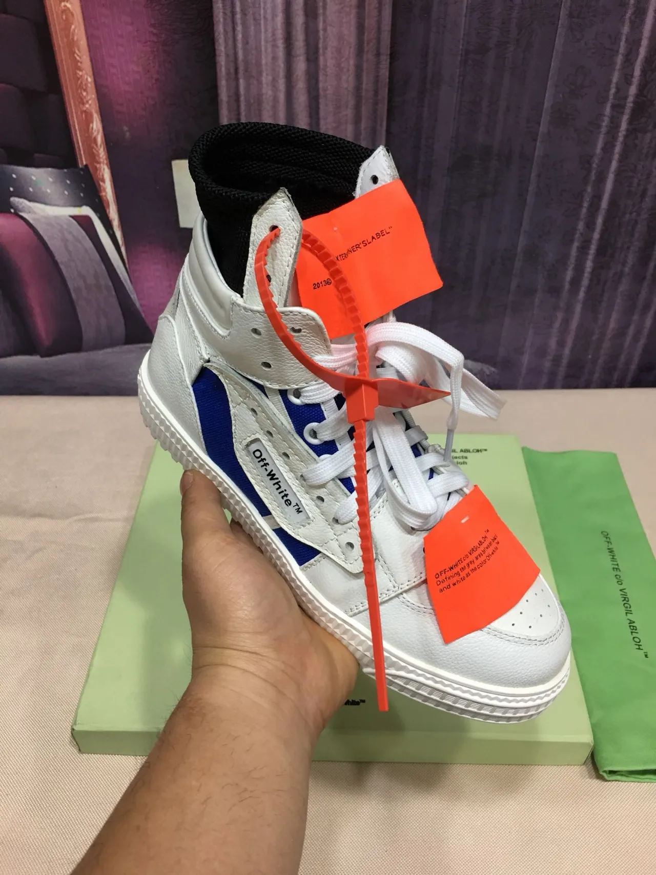 Off-White The Ten Blue High-Top Layered Leather And Textile Lifestyle Sneakers
