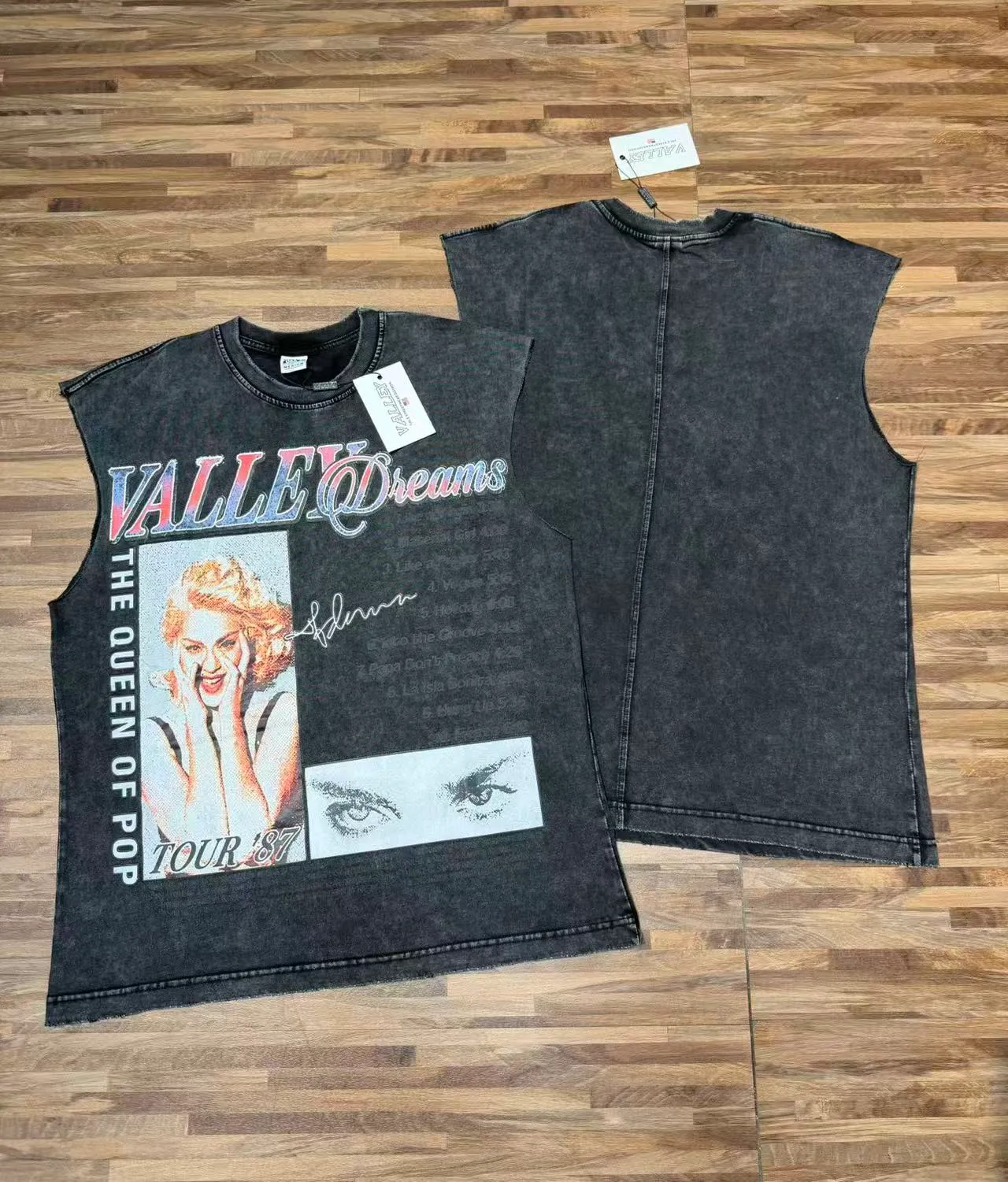 Black and Maroon Graphic-Print Distressed Sleeveless Vest Top