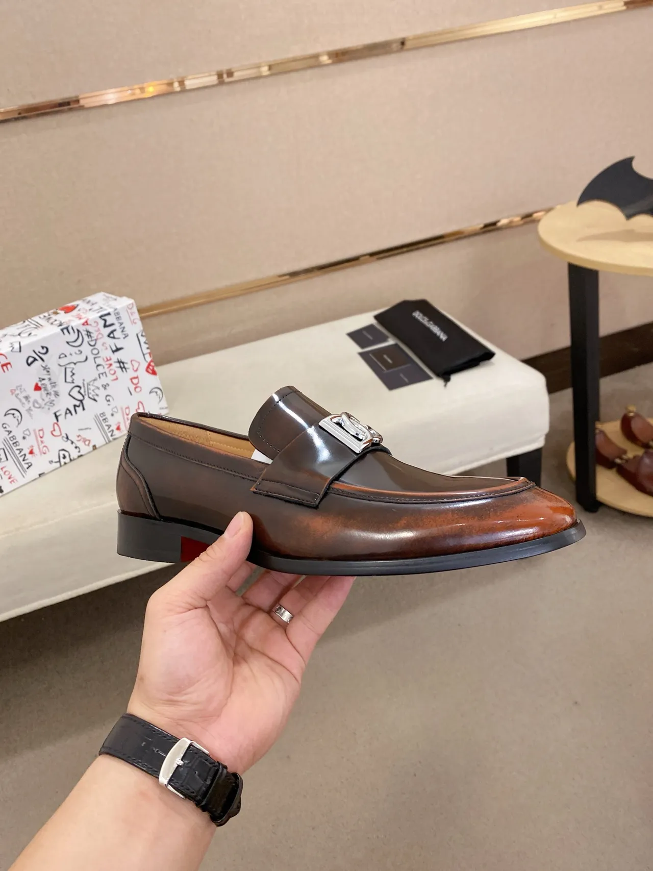 Dolce & Gabbana Brown Beige Patent Leather Two-Tone Loafer