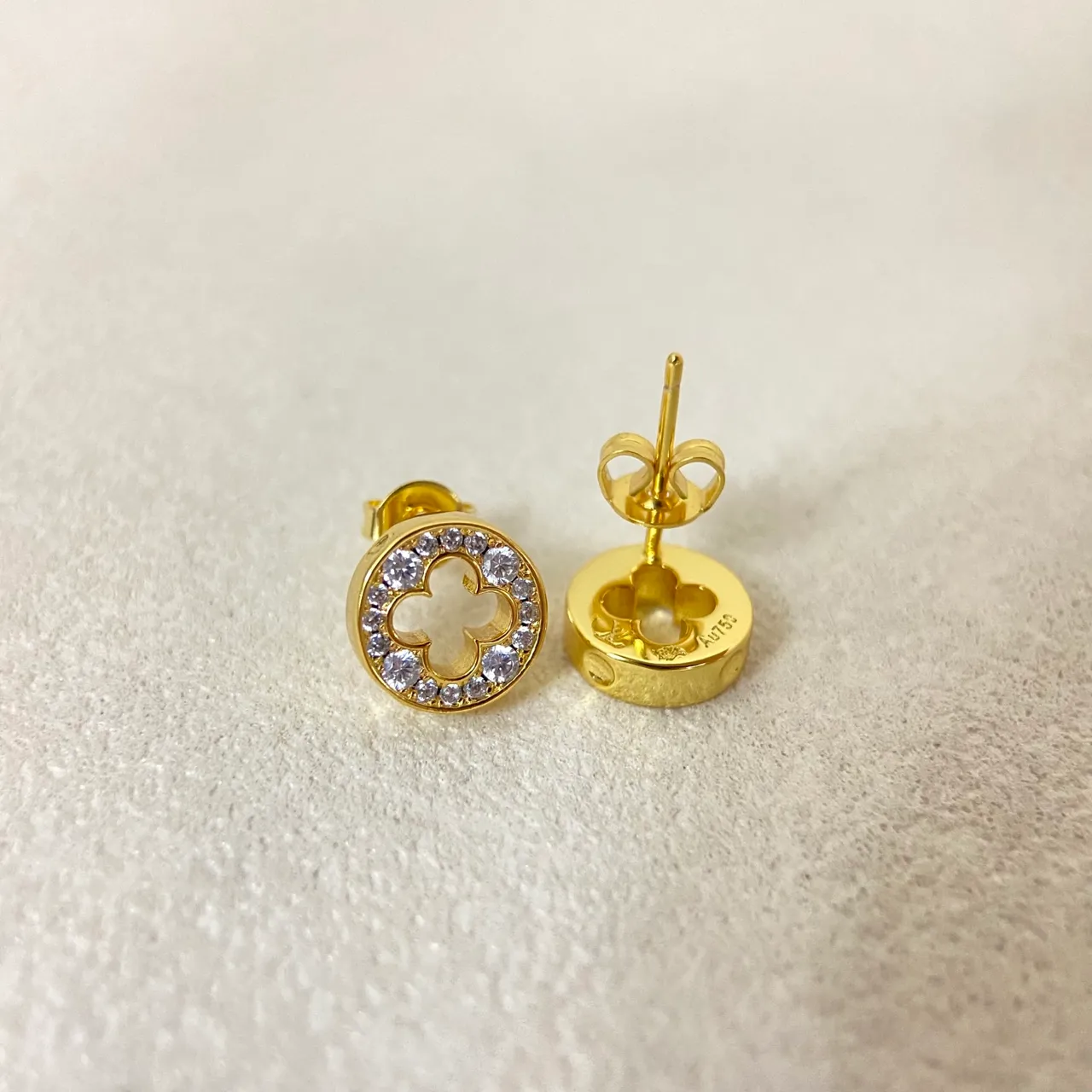 Gold Silver Circular Stud Clover-Cutout Center Earrings