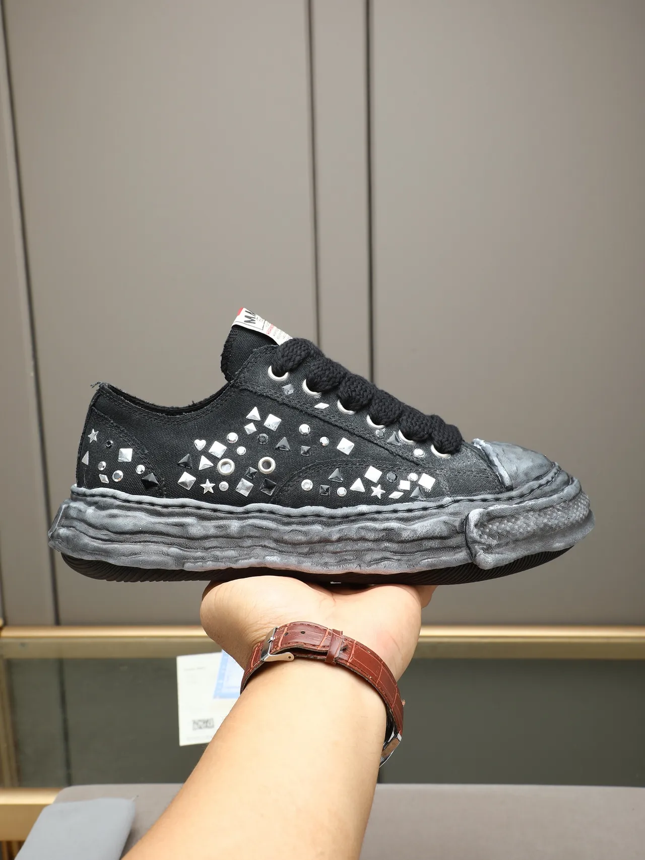 Maison Margiela Black Gray Deconstructed Studded Lifestyle Sneakers