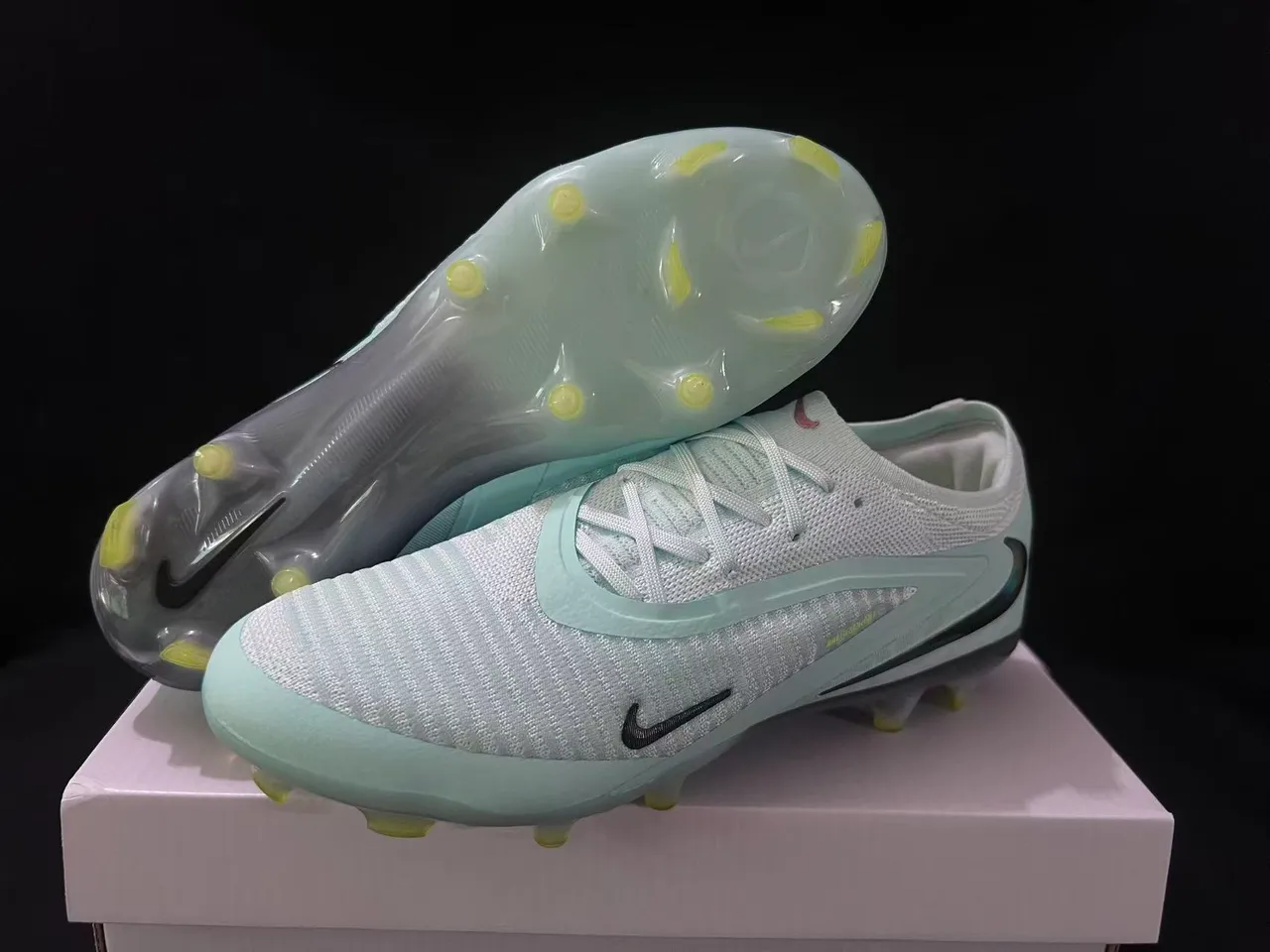 Nike Phantom GT Blue Yellow Knit Upper Translucent Sole Firm-Ground Soccer Shoes