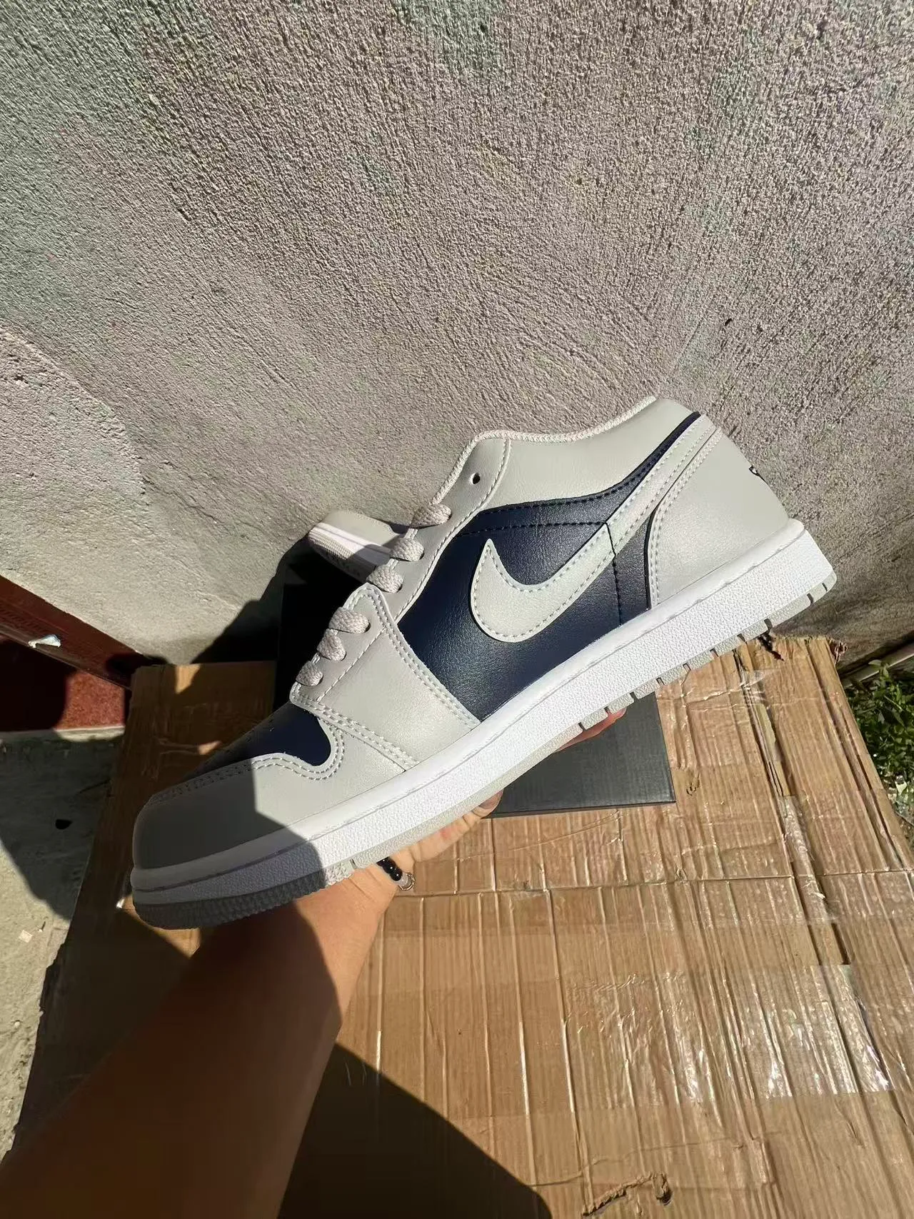 Nike Air Jordan 1 Low Gray Navy White Lifestyle Sneakers