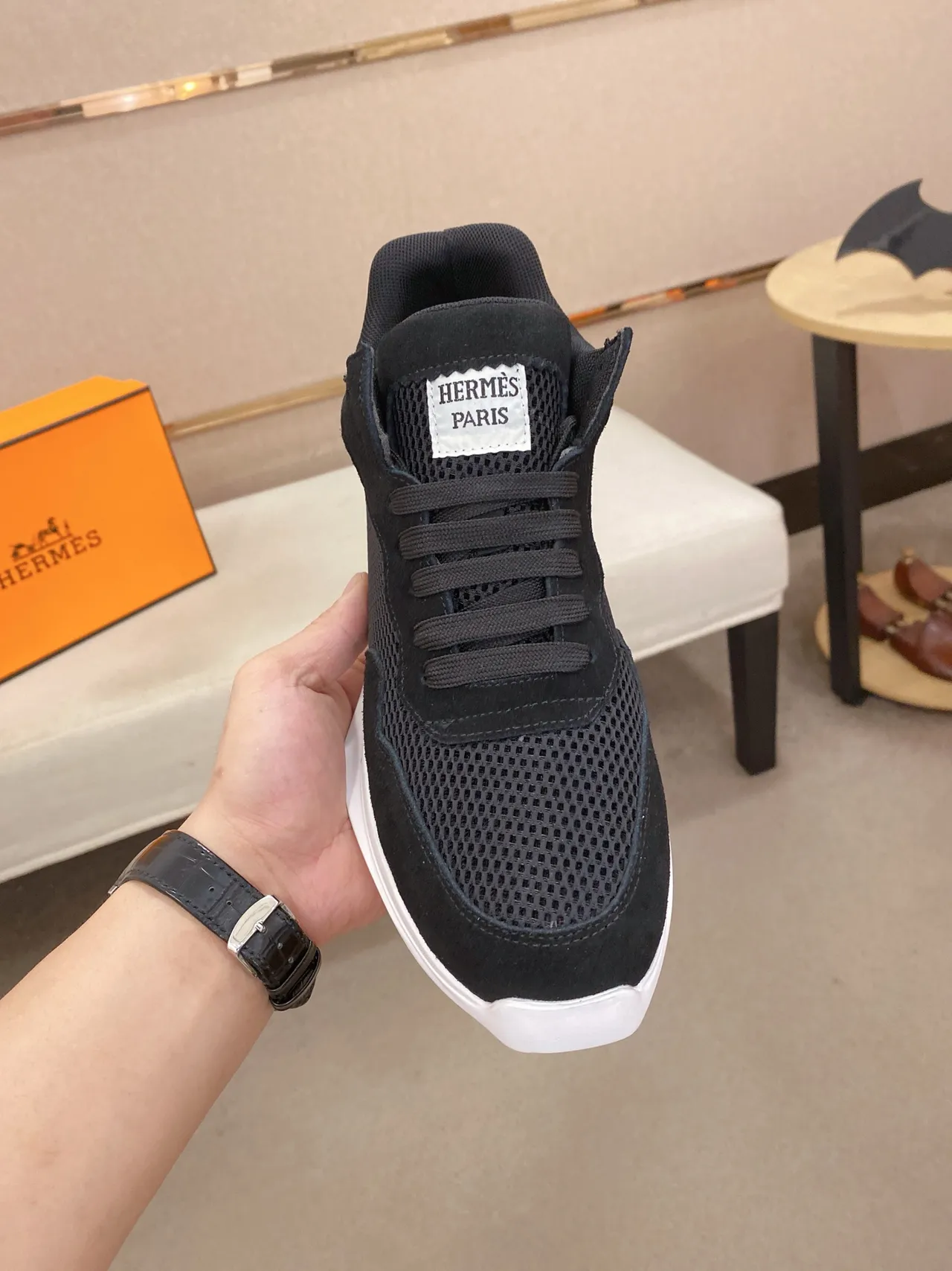 Hermès Black Mesh and Suede Lifestyle Sneaker