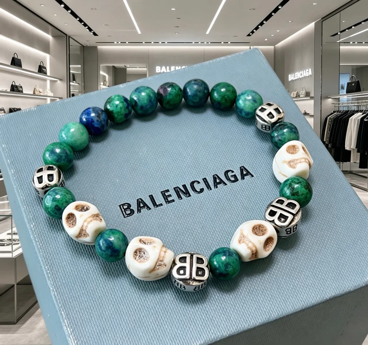 Balenciaga Skull and BB Logo Beaded Bracelet