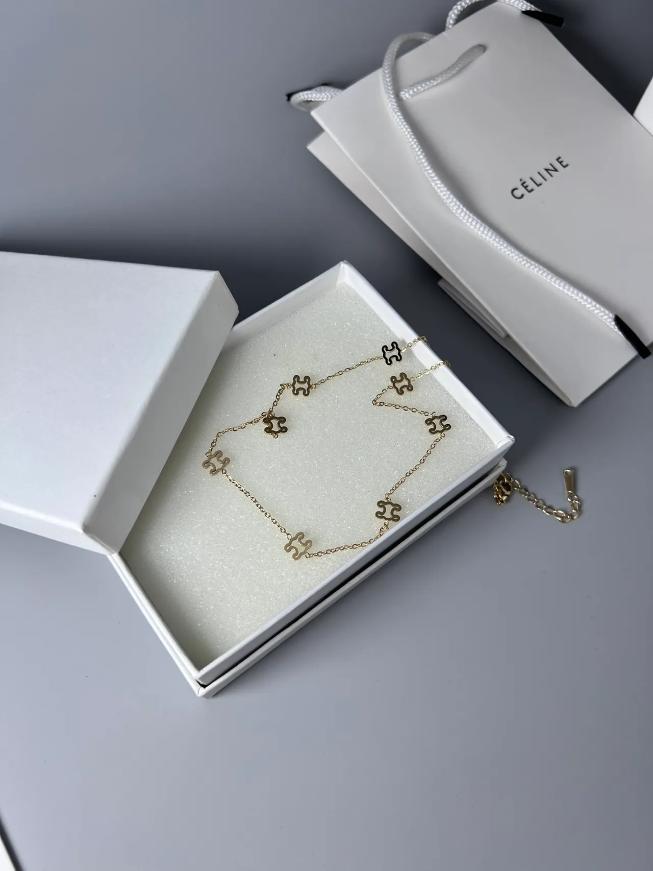 Celine Triomphe Puzzle Motif Gold and Black Enamel Necklace