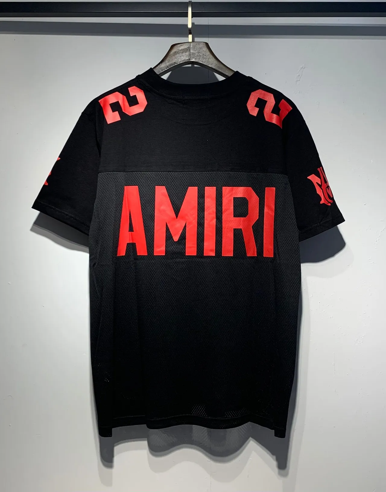 Amiri Black Red Mesh-Paneled Oversized-Number Graphic Jersey