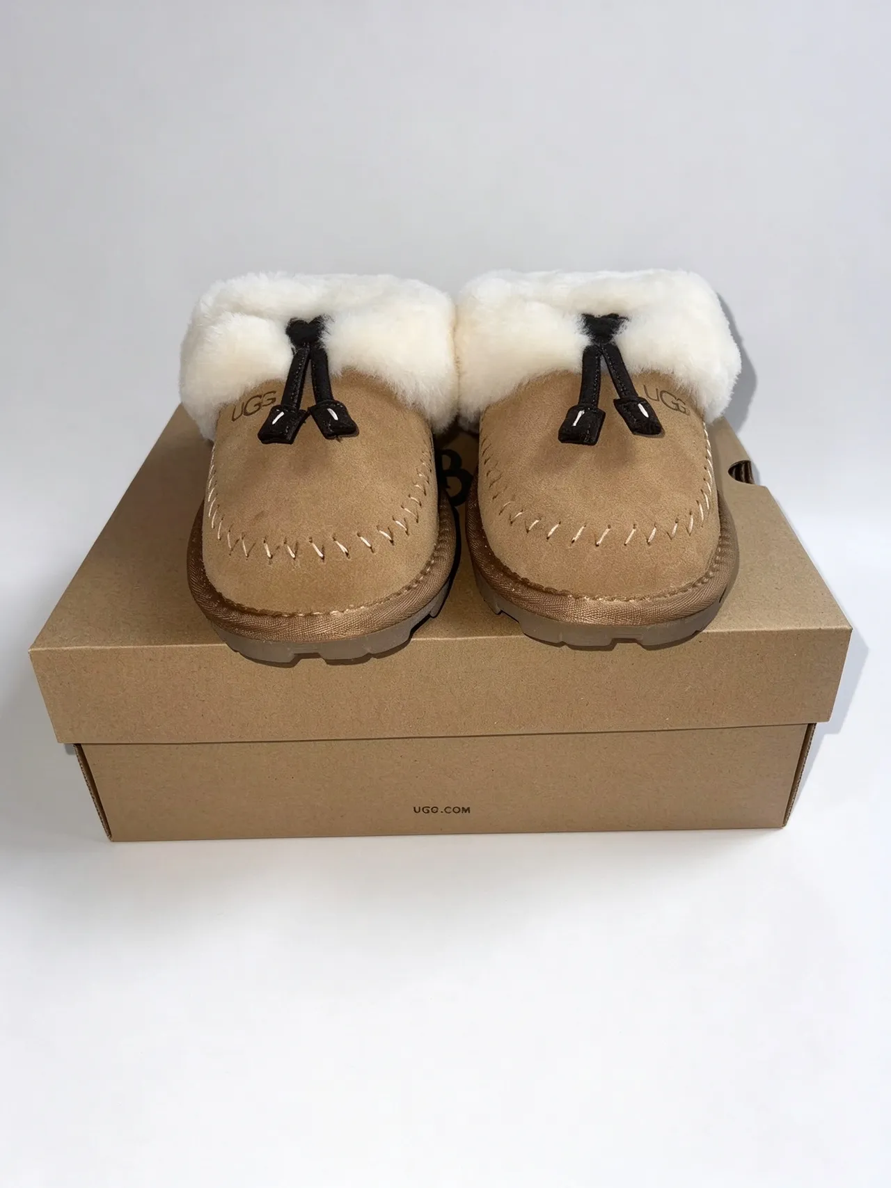 UGG Tasman Tan Suede Shearling-Lined Slippers