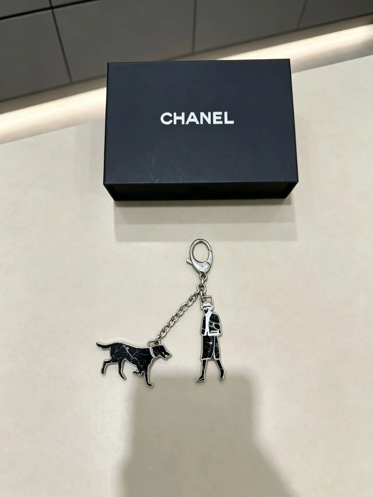 Chanel Black Silver Enamel Silhouette Charms Crackle Finish Jewelry