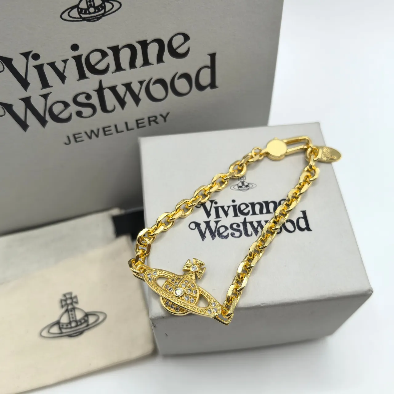 Vivienne Westwood Classic Orb Pavé Crystal Silver Chain Bracelet