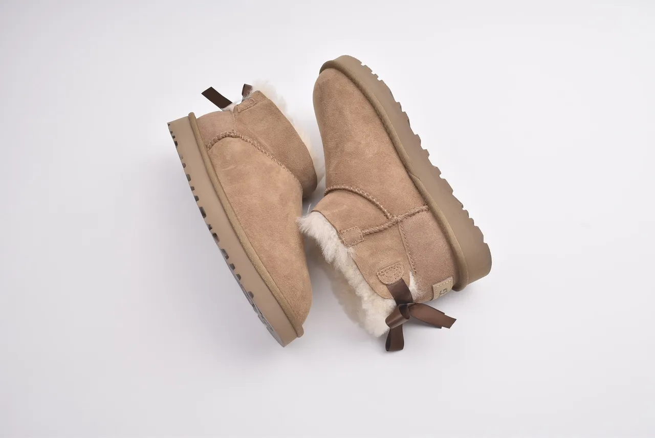 UGG Classic Mini Bow Brown Suede Snow Boots