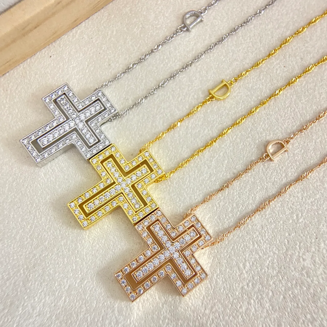 Gold-Tone Crystal-Encrusted Geometric Cross Necklaces