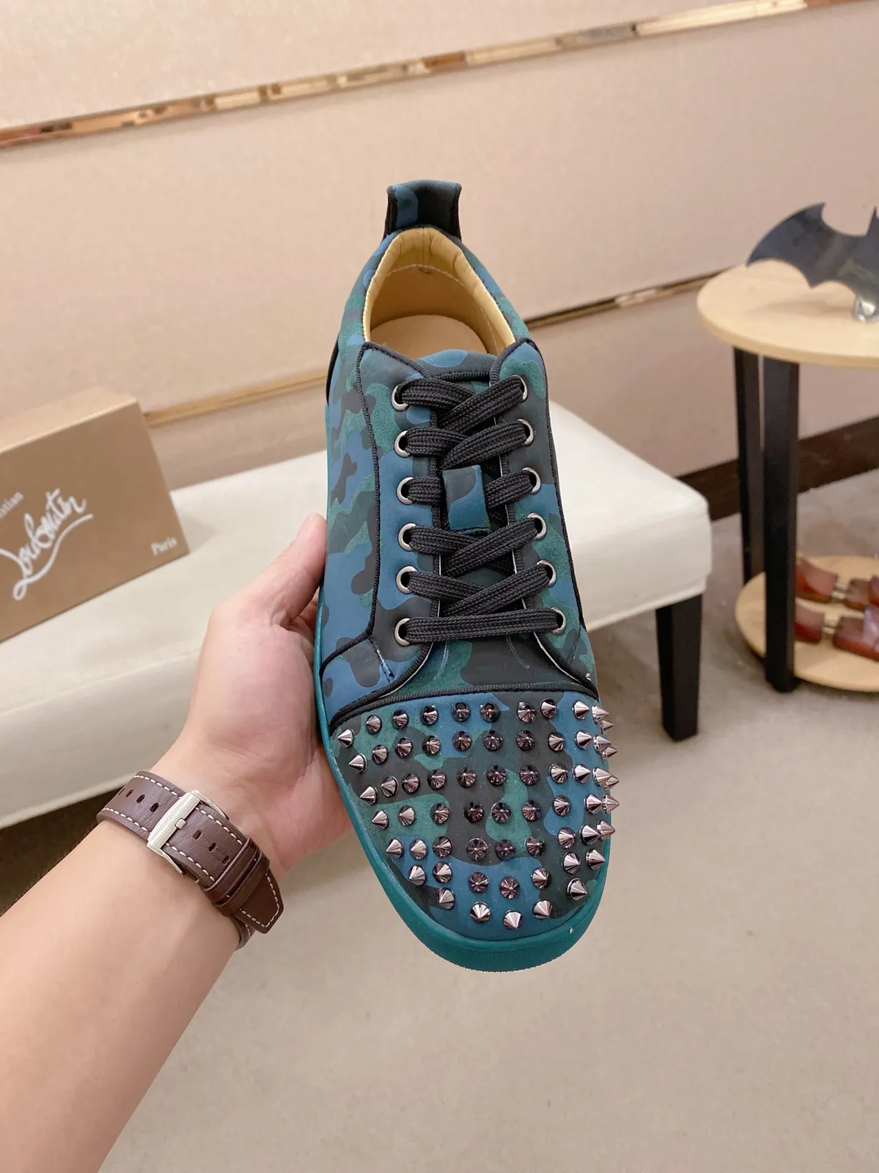 Christian Louboutin Camouflage Spike-Toe Low-Top Sneaker
