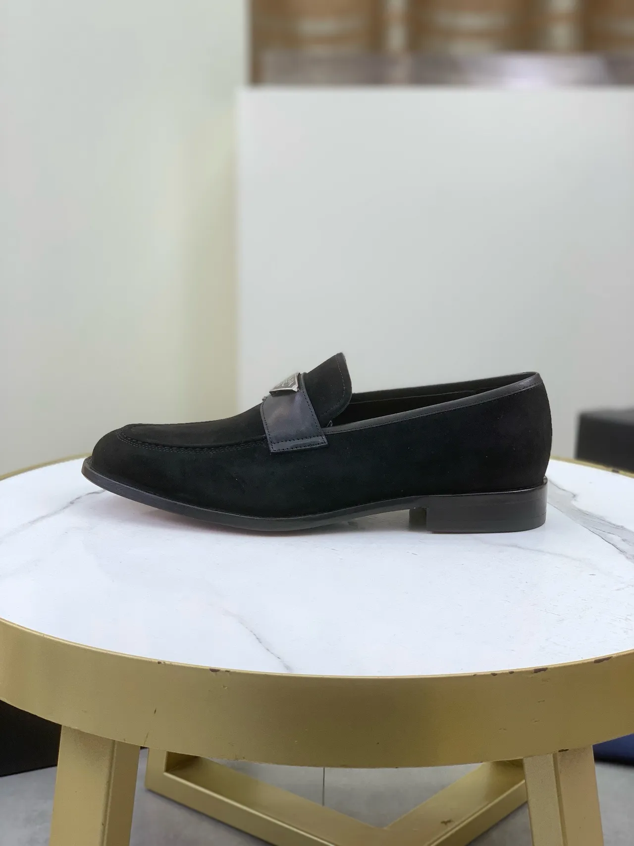 Prada Loafer Black Suede Upper Leather Strap Loafer