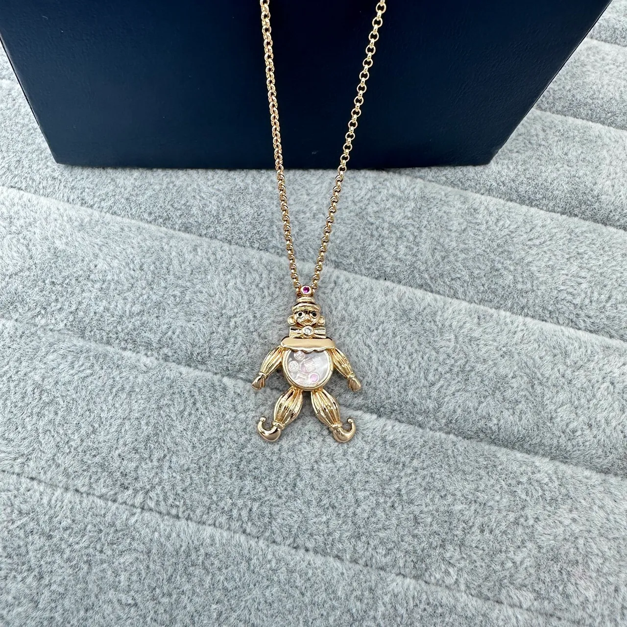Silver Gold Clown-Shaped Pendant Gem-Set Torso Necklace