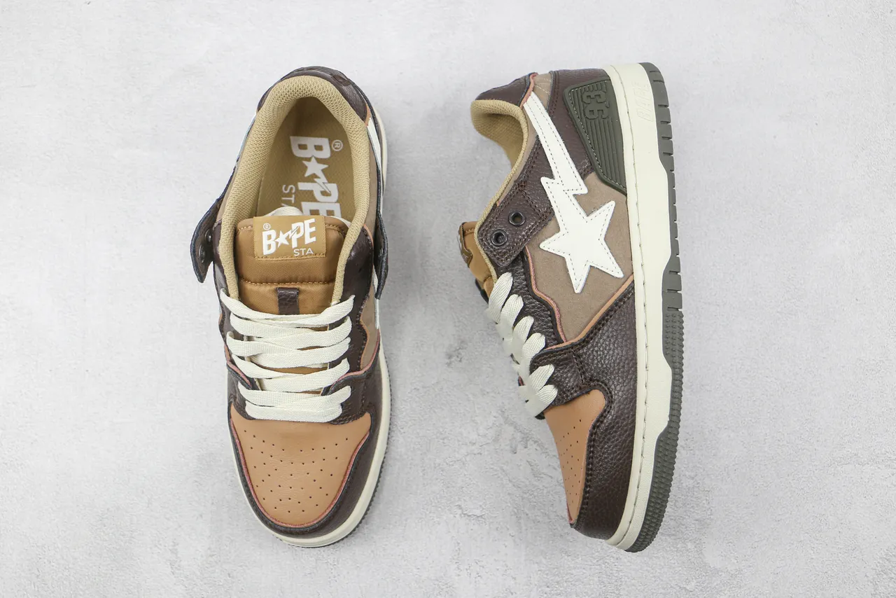 A Bathing Ape BAPE STA Brown Beige Star Logo Lifestyle Sneakers