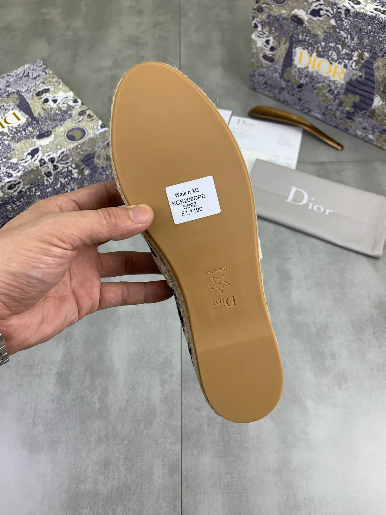 Dior Beige Navy Woven Jute Sole Canvas Upper Boat Shoes
