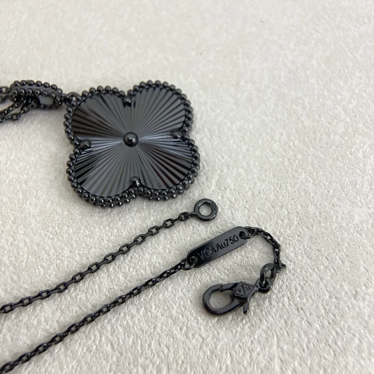 Van Cleef & Arpels Alhambra Black Enamel Quatrefoil Pendant Necklace