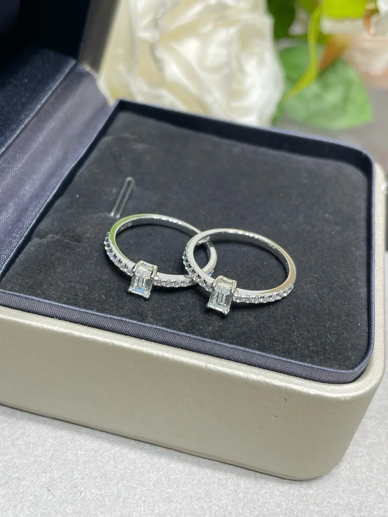 Silver-Tone Emerald-Cut Pavé Band Stackable Rings