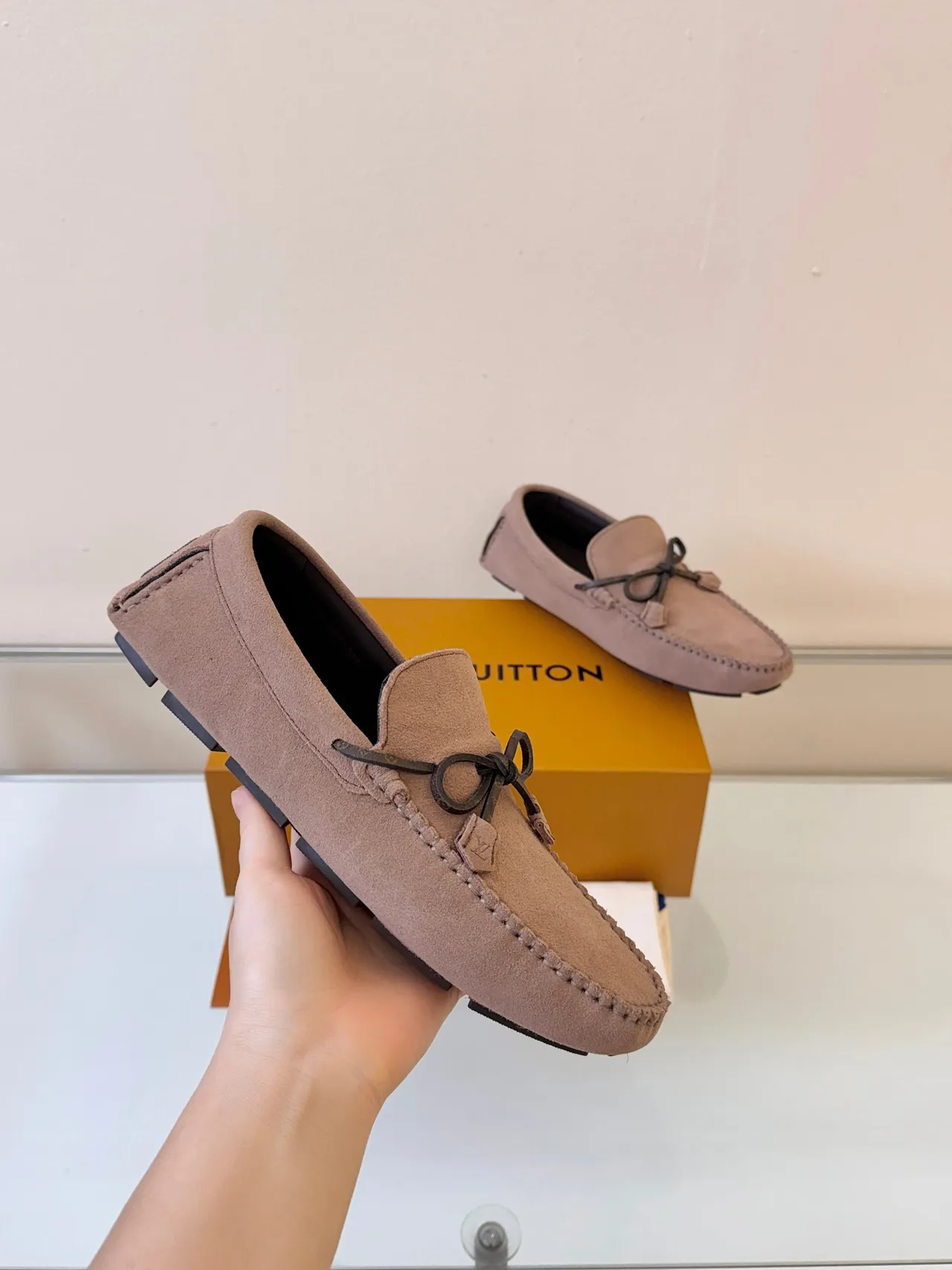 Louis Vuitton Loafer Beige Black Suede Upper Moccasin Stitching Loafer