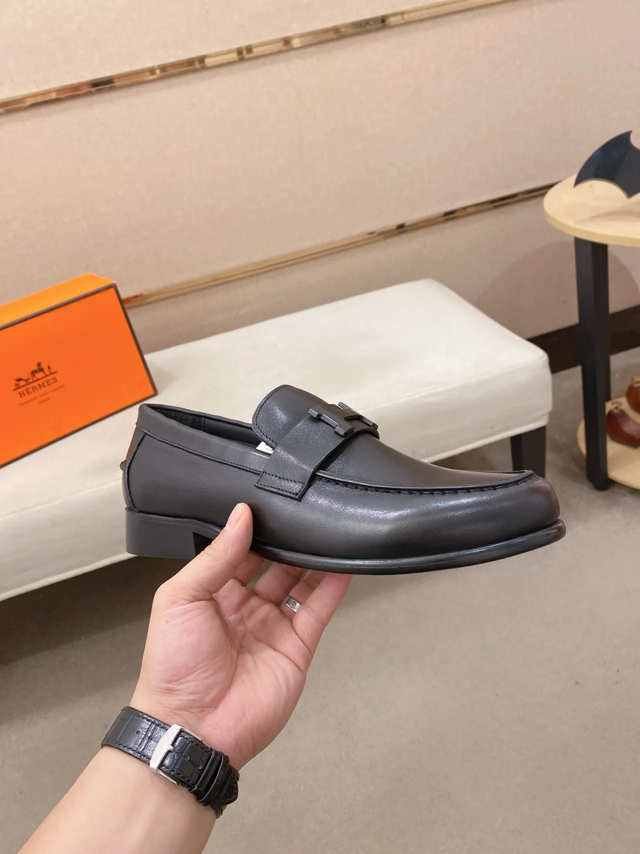 Hermès H-Loafer Black Leather Loafer