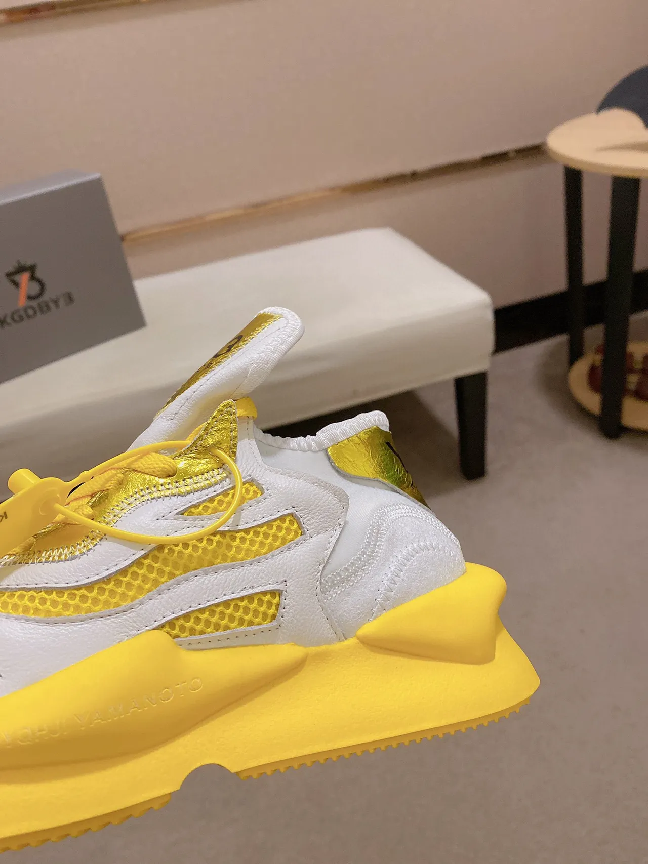Y-3 Runner White and Yellow Chunky Sneakers