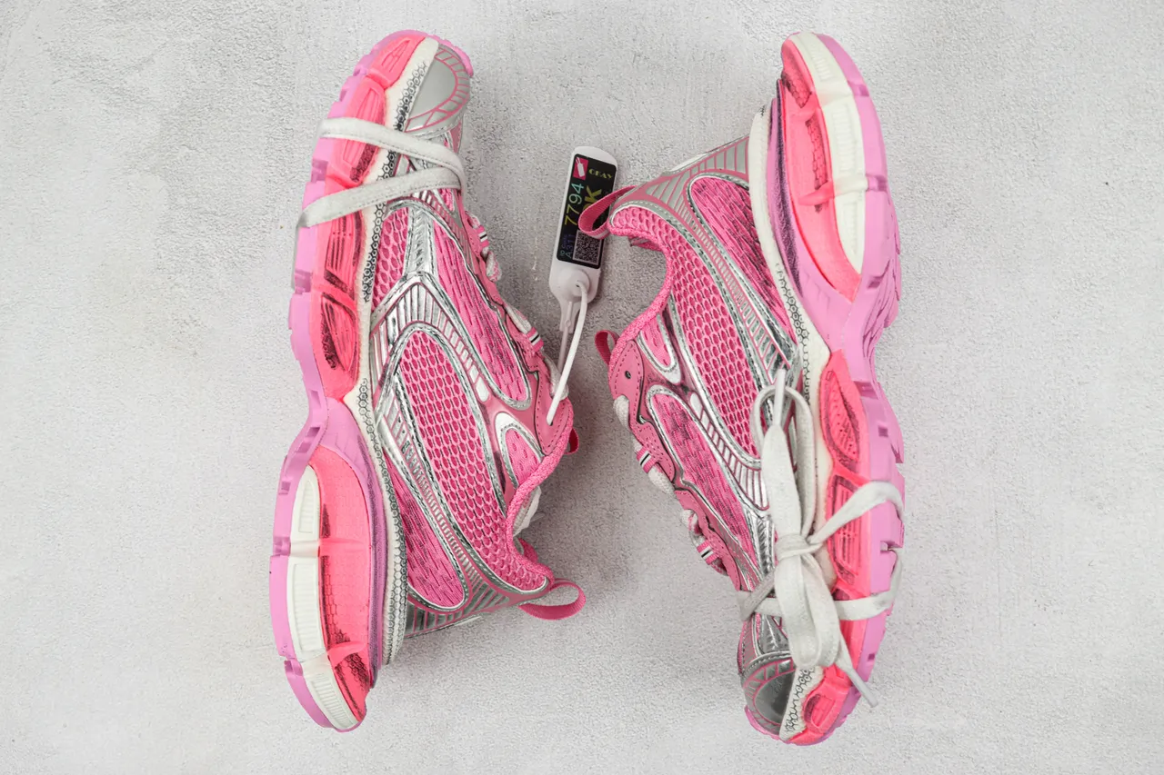 ASICS Pink Silver Mesh Upper Synthetic Overlays Chunky Sneakers