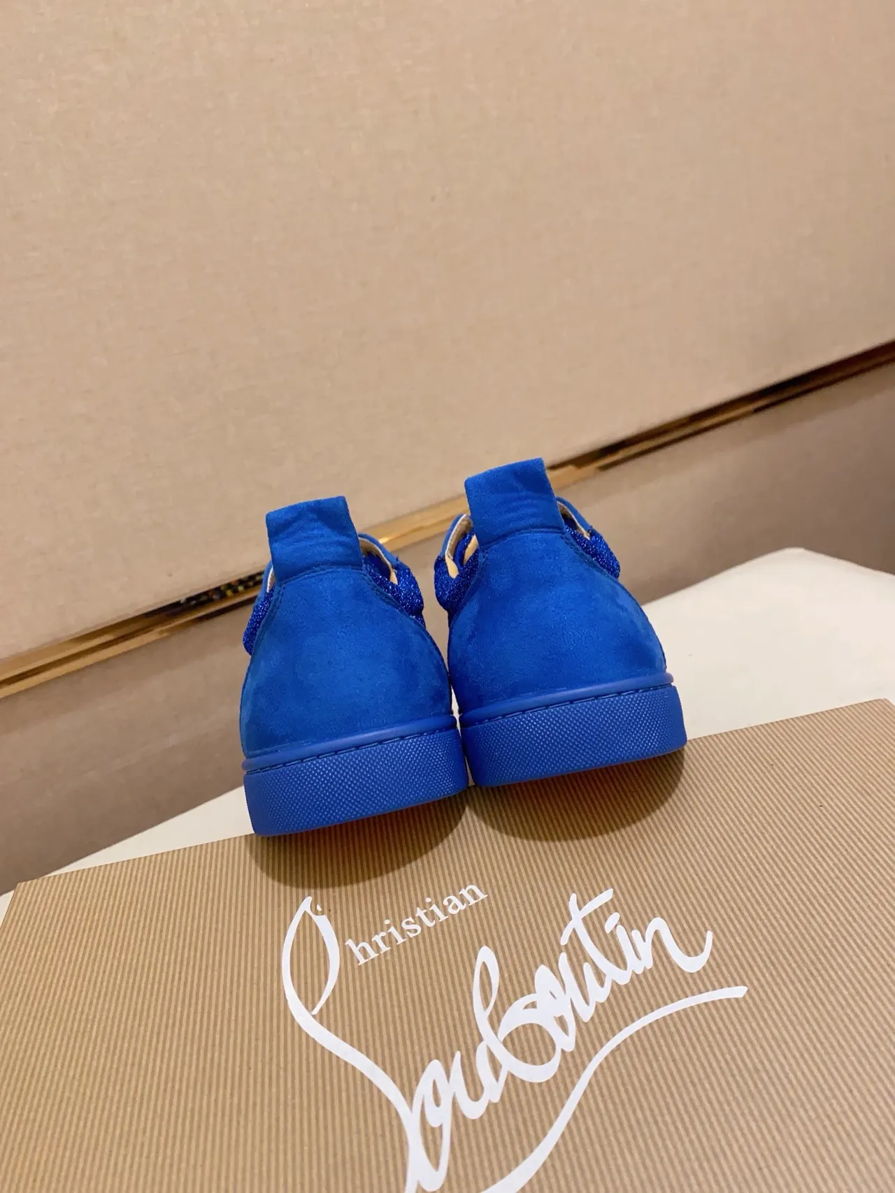 Christian Louboutin Blue Glitter Spike Low-Top Lifestyle Sneaker