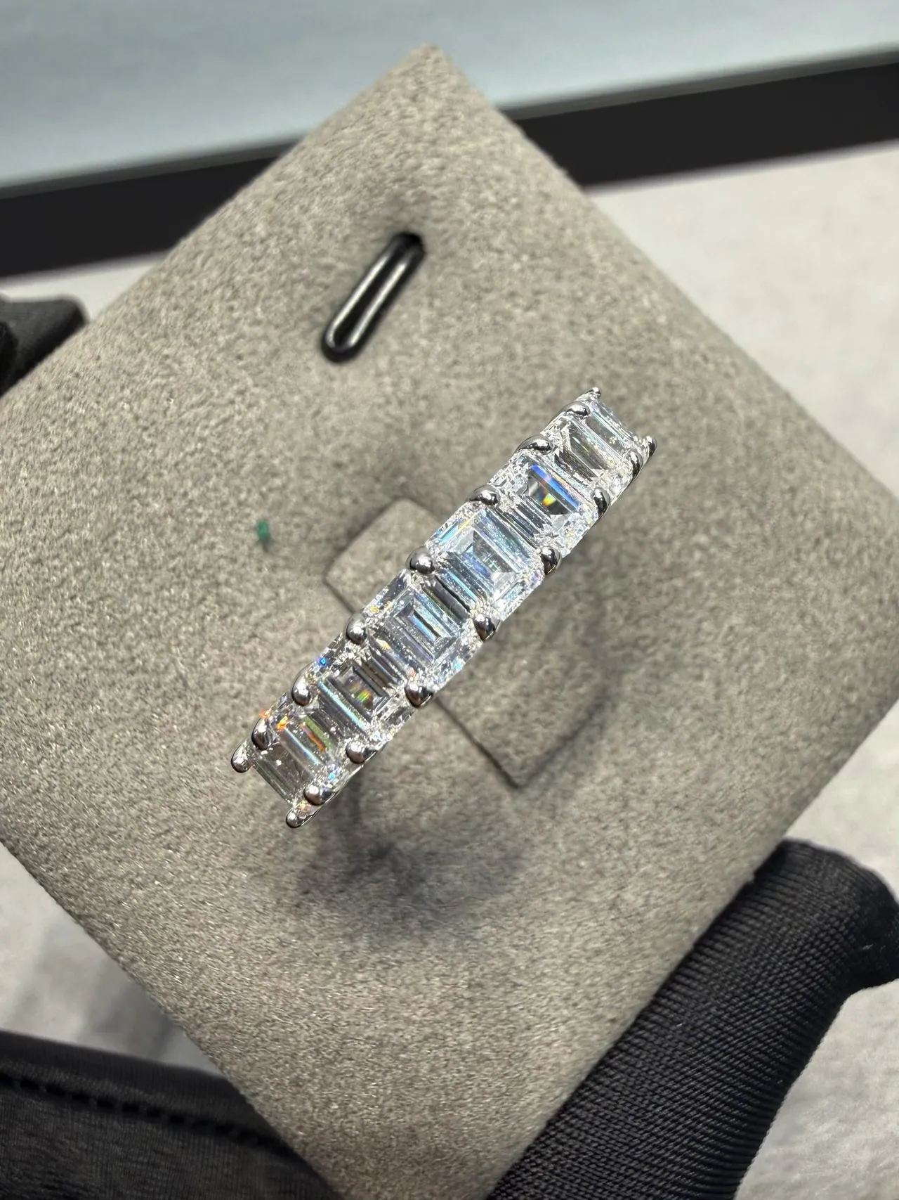 Tiffany & Co. Silver Navy Emerald-Cut Diamonds Shared-Prong Setting Ring