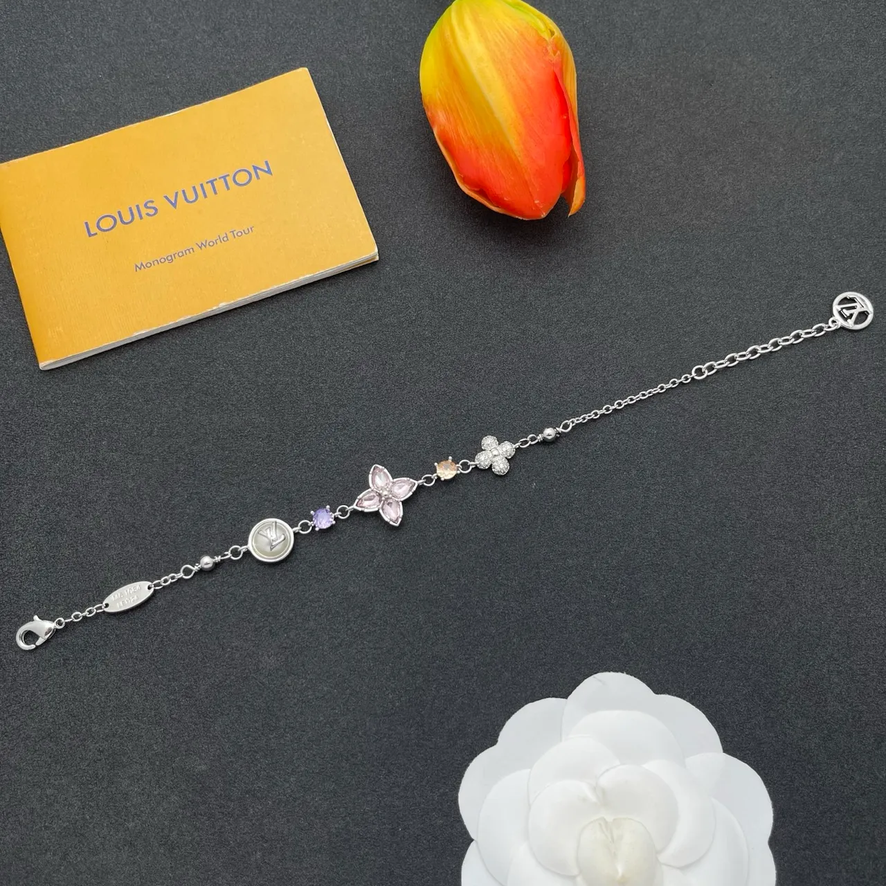 Louis Vuitton Floral Charm Silver Chain Bracelet