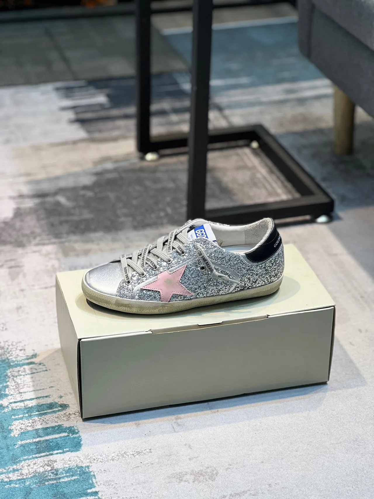Golden Goose Superstar Silver Glitter Pink Star Lifestyle Sneakers