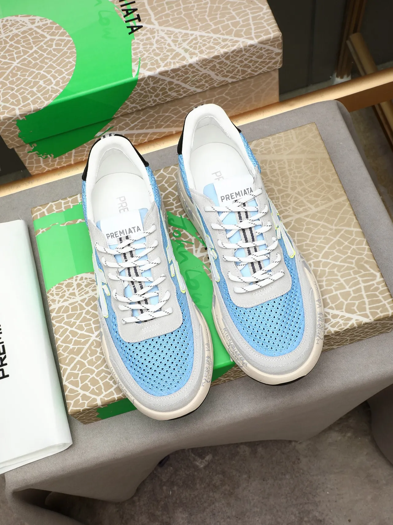Premiata X-Logo Light Blue and Gray Lifestyle Sneakers