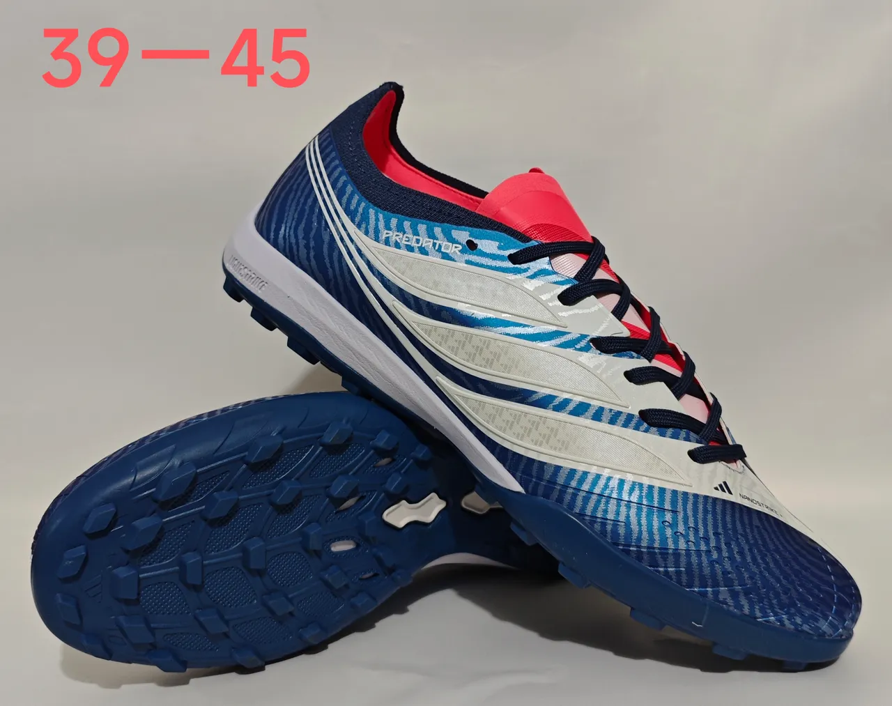 Adidas Predator Nanostrike Blue White Red Artificial-Grass Soccer Shoes