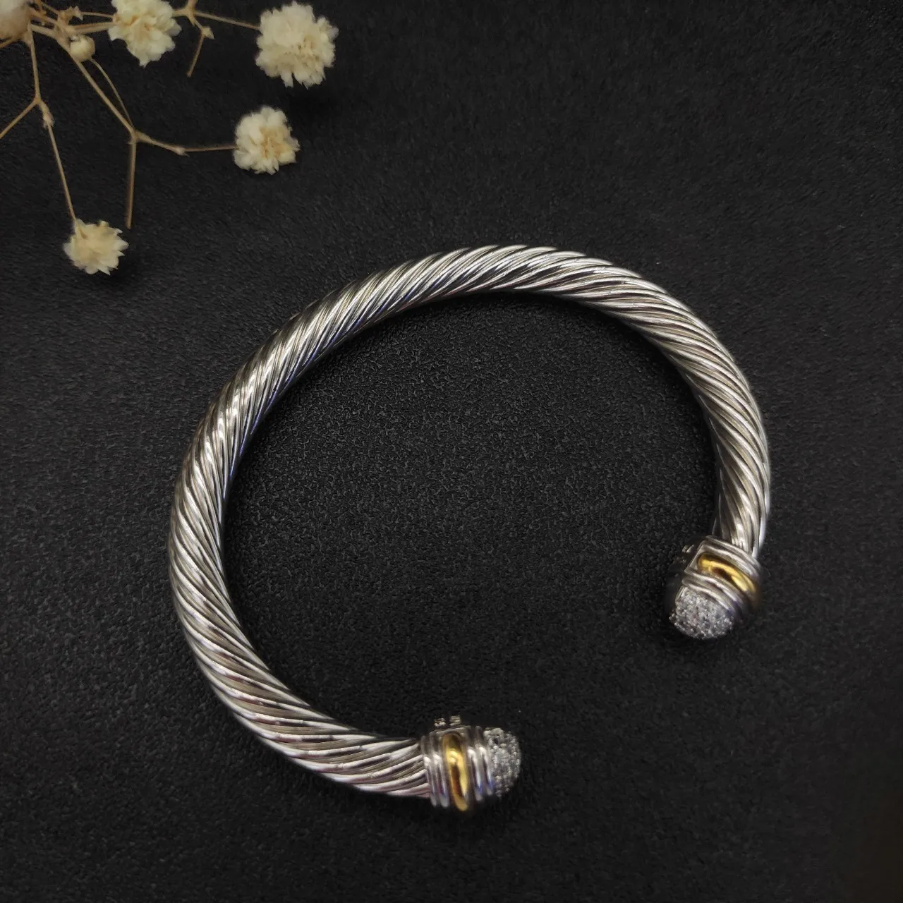 David Yurman Cable Classics Twisted Cable Pavé Sphere Two-Tone Bracelet
