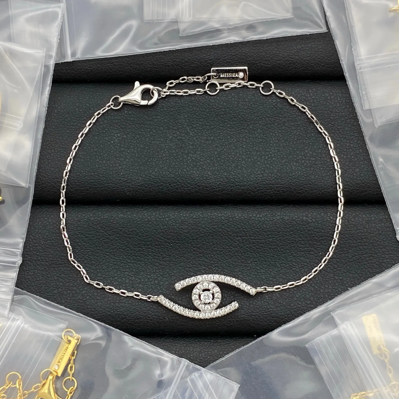 Messika Silver Gold Chain-Link Pavé-Set Rectangle Bracelet