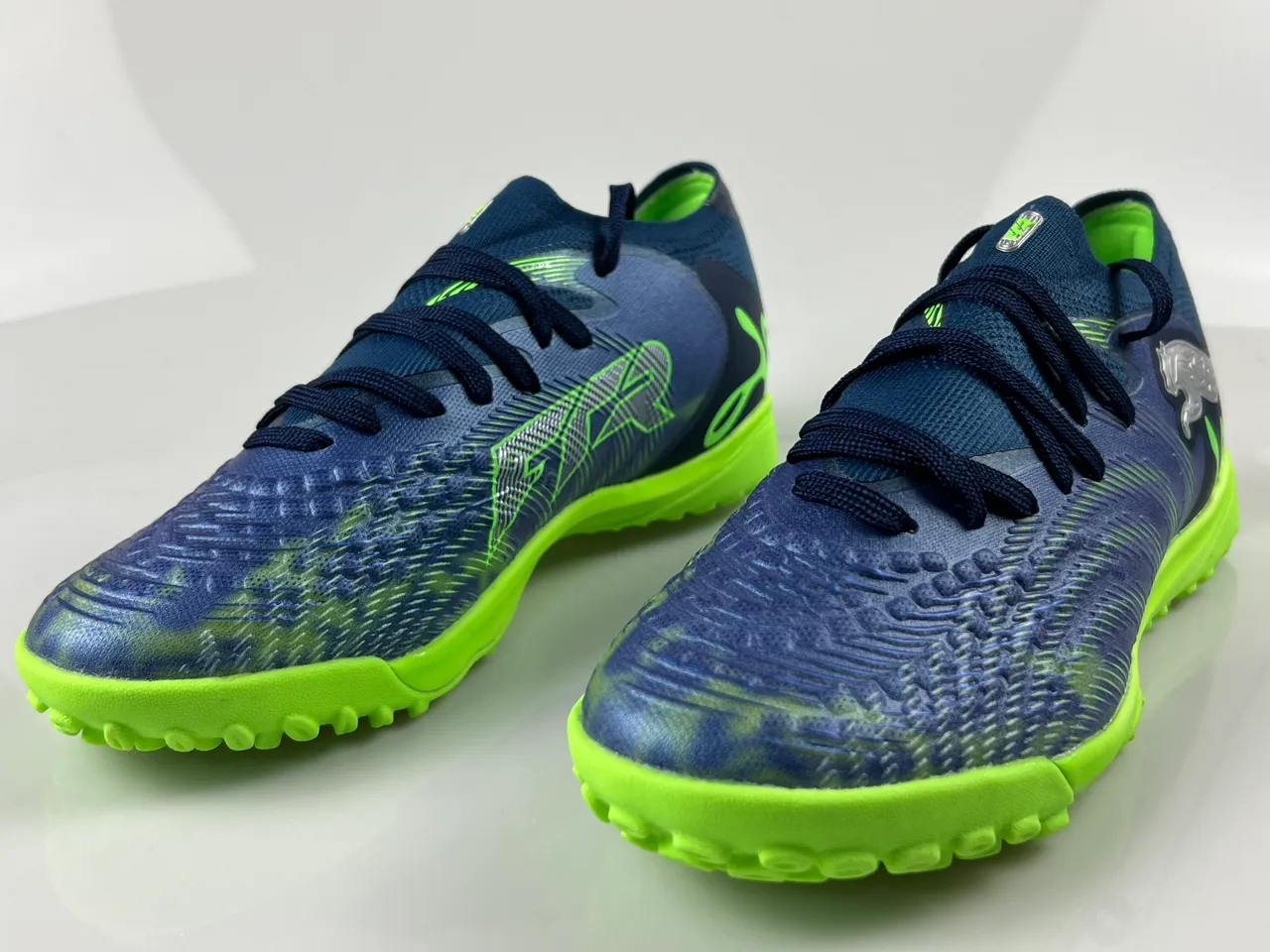 Puma Future Z Navy Green Knit Upper Asymmetrical Lacing Turf Soccer Shoes
