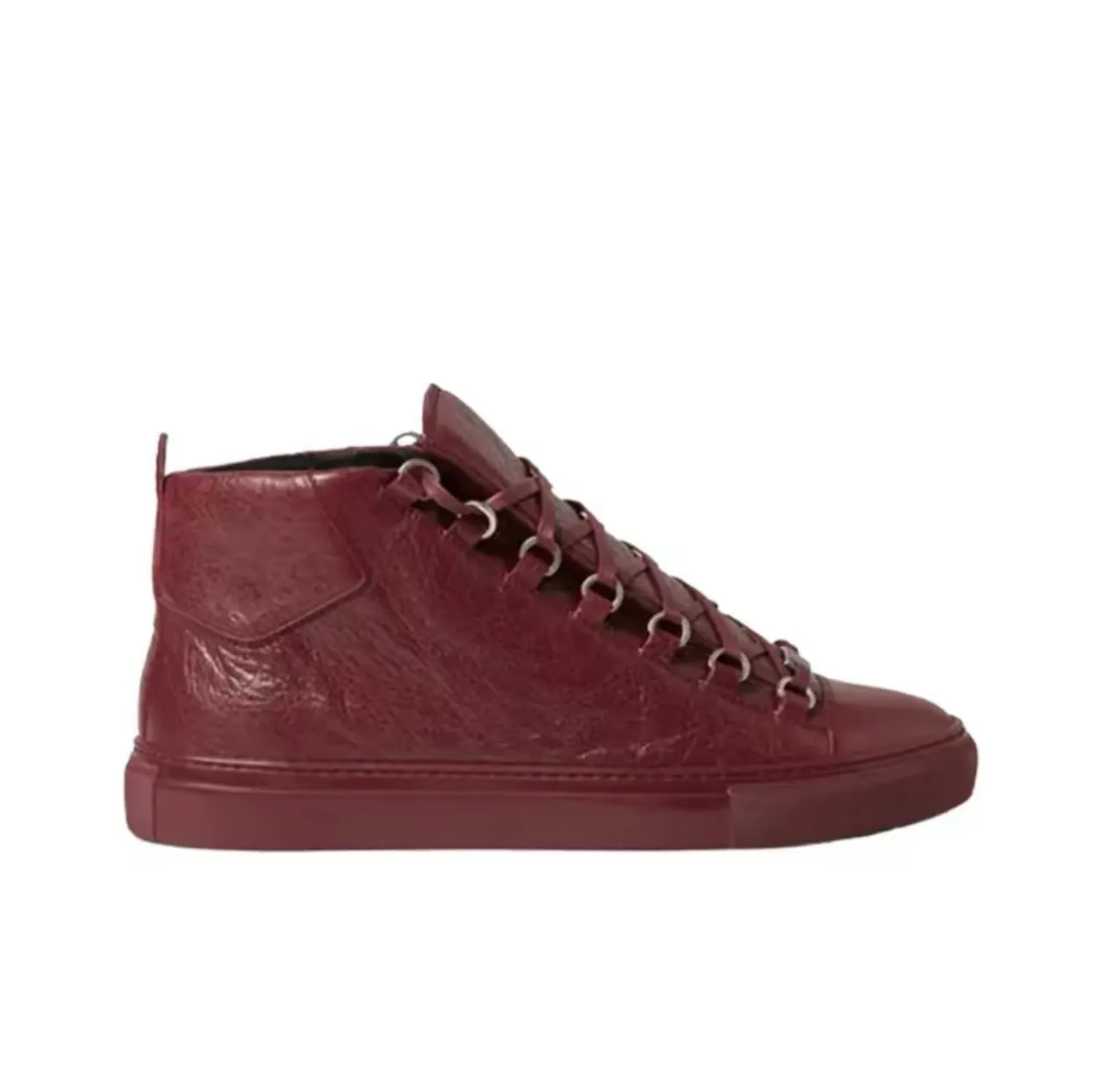 Balenciaga Le Cagole Burgundy Crinkled Leather High-Top Lifestyle Sneakers