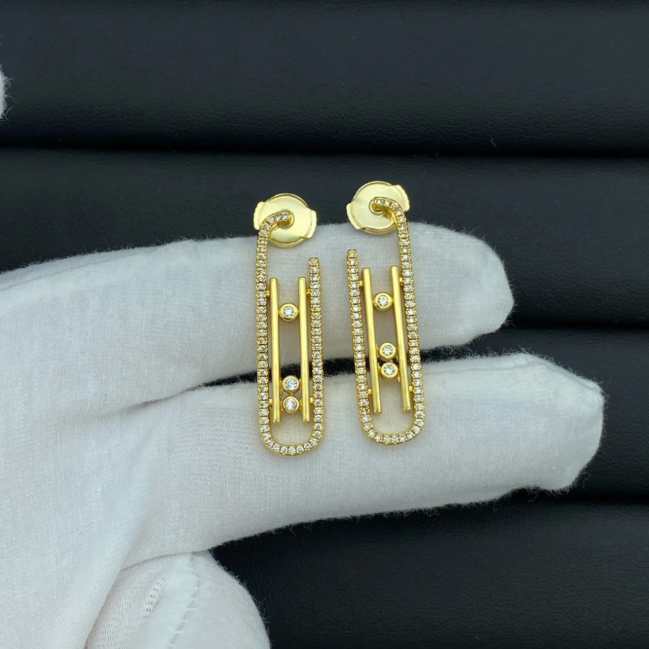 Messika Gold Silver Rectangular Frame Pavé Diamond Halo Earrings