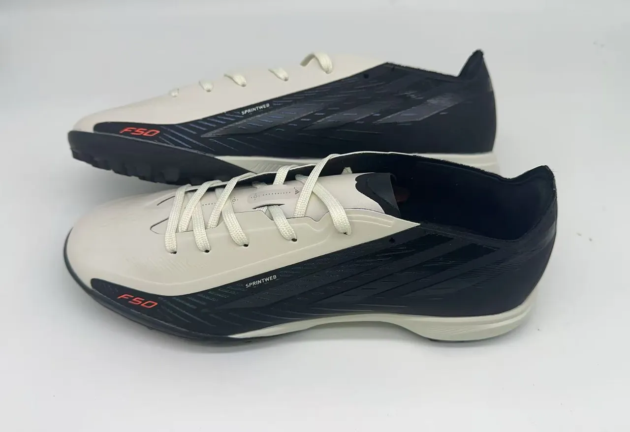 Adidas F50 Beige Black Low-Profile Synthetic Upper Molded Studs Turf Soccer Shoes