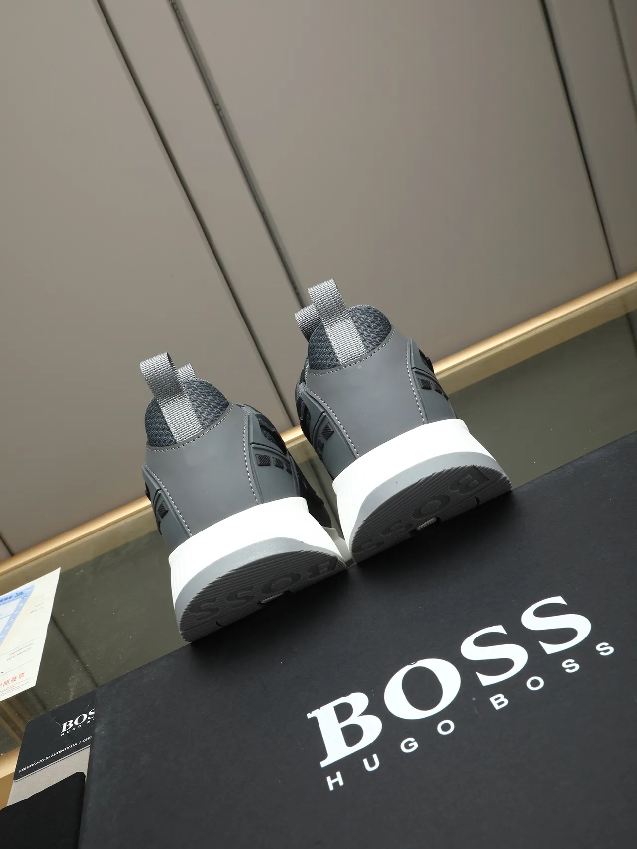 Hugo Boss Gray and White Platform Lifestyle Sneaker