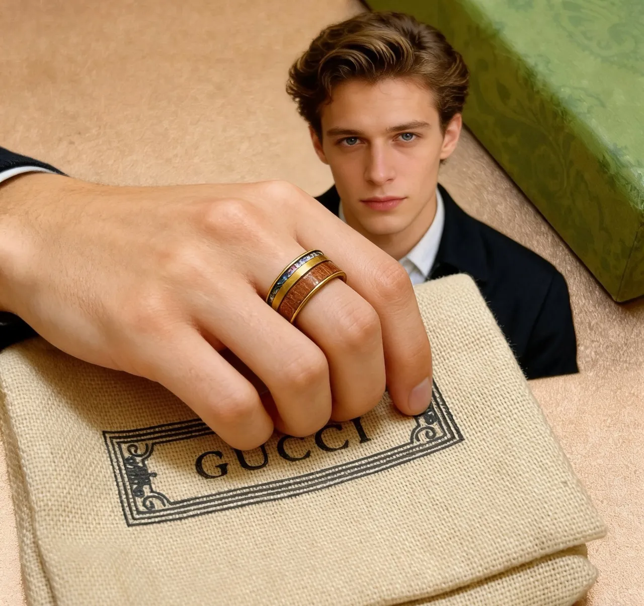 Gucci Gold Multicolor Wide Band Metal Ring