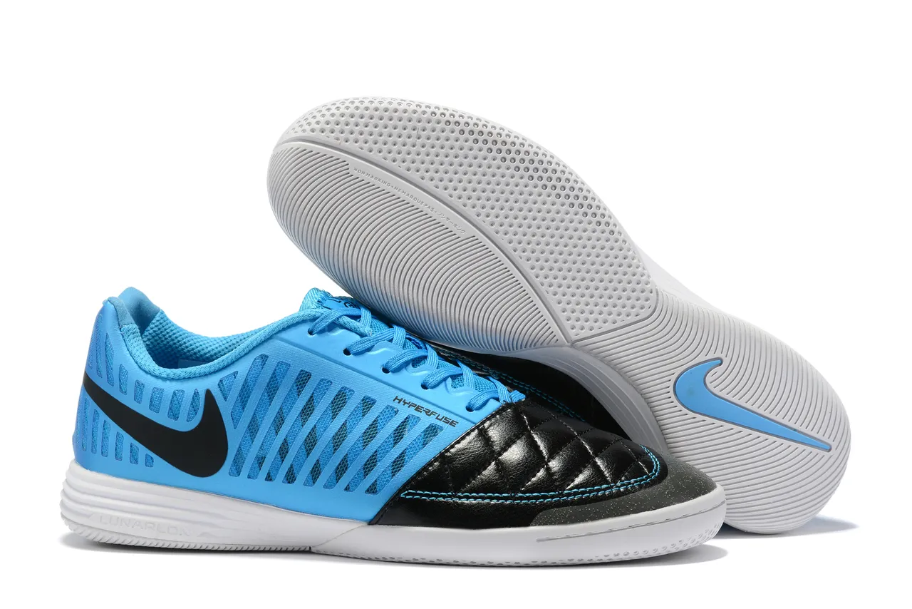 Nike Blue Black Quilted Toe Cap Perforated Synthetic Overlay Indoor Soccer Shoes