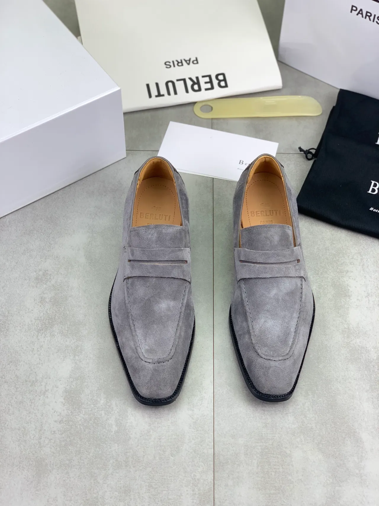 Berluti Gray Suede Penny Strap Loafers