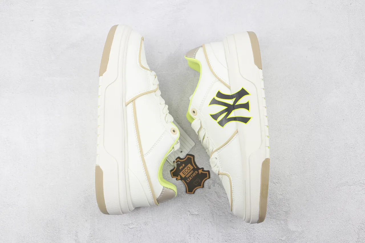 New Era MLB Lifestyle Sneaker White Yellow Low-Top Platform Leather-Textured Upper Lifestyle Sneakers