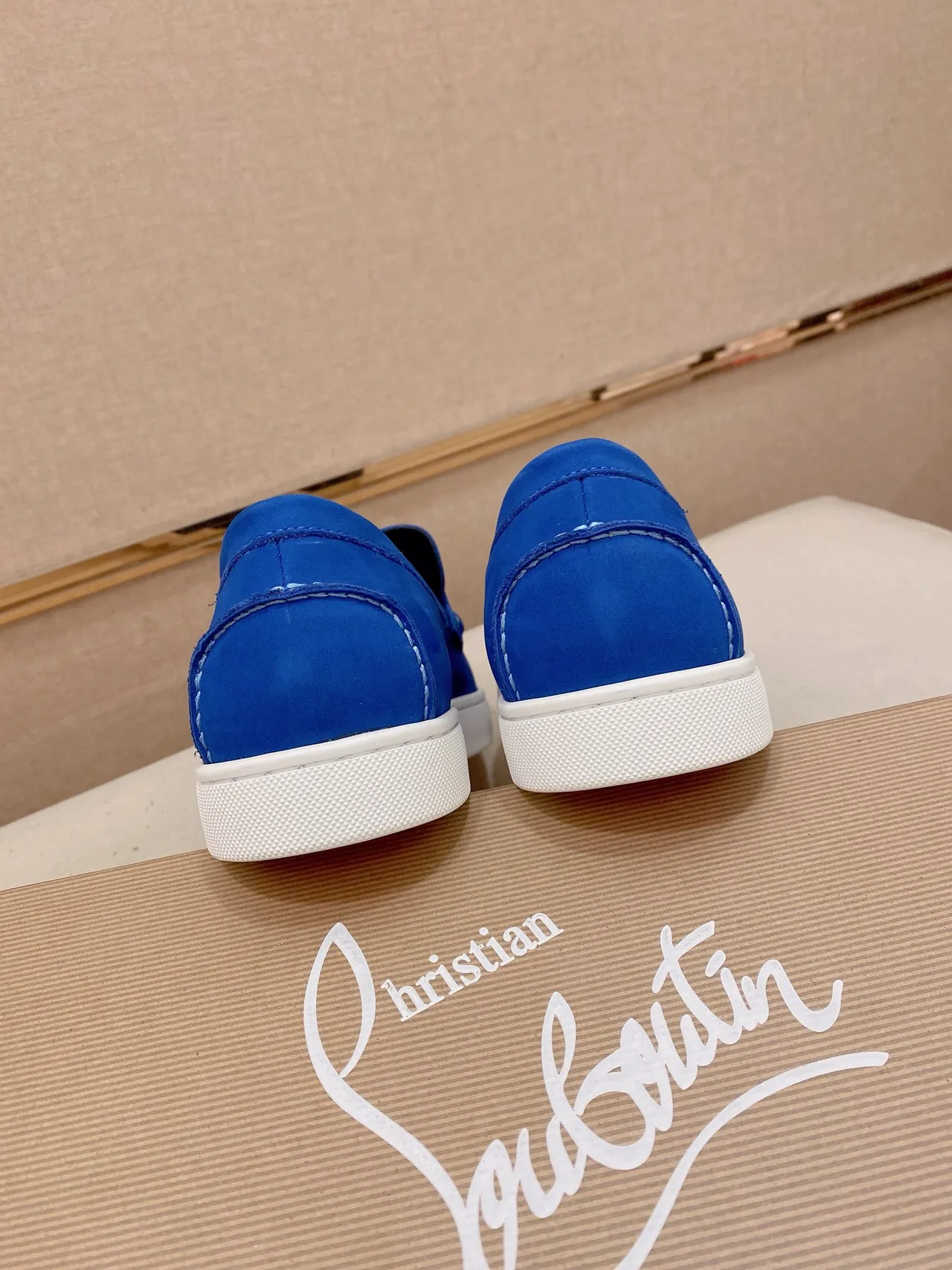 Blue White Suede-Like Upper Contrast Stitching Loafer