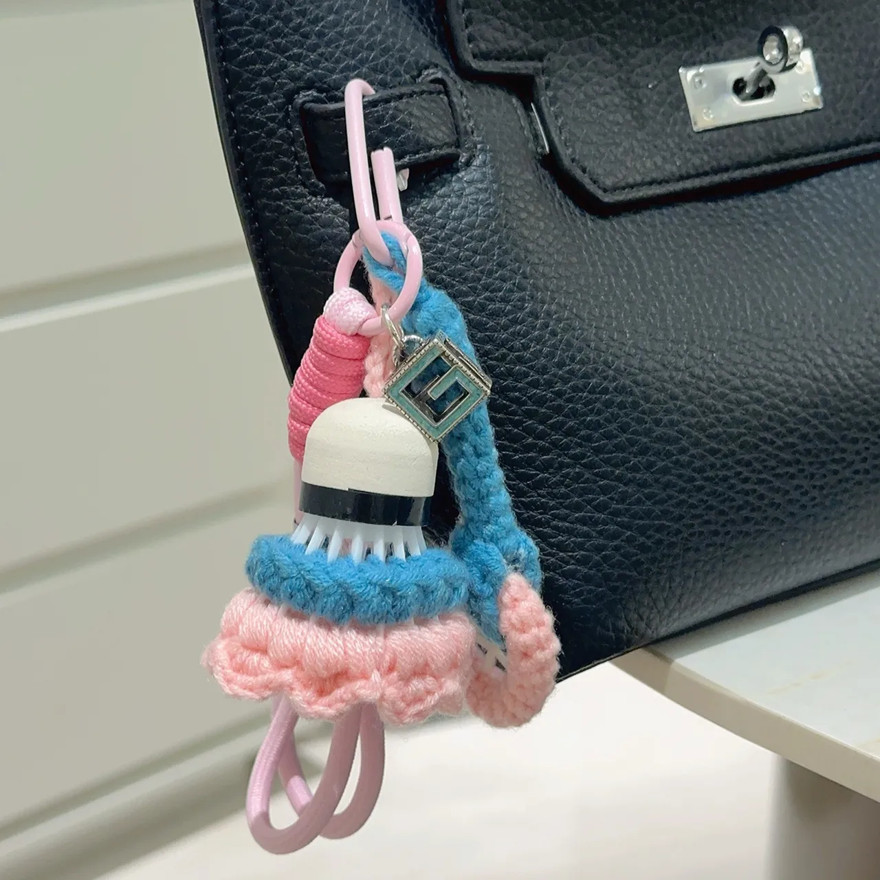 Gucci Pink Blue Hand-Crocheted Floral Motif Phone Accessory